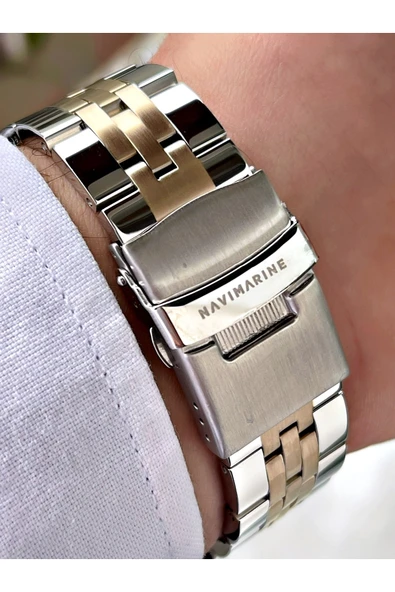 Navimarine Gümüş Renk Çelik Kordon Erkek Kol Saati Bileklik Hediyeli - Resim 3
