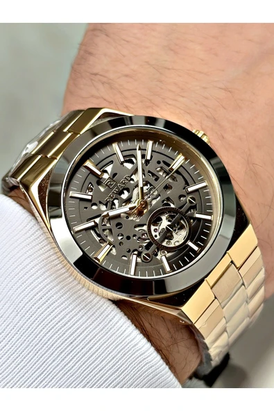 Reward Altın Renk Çelik Kordon Otomatik Business Erkek Kol Saati + Bileklik Hediyeli - Resim 3