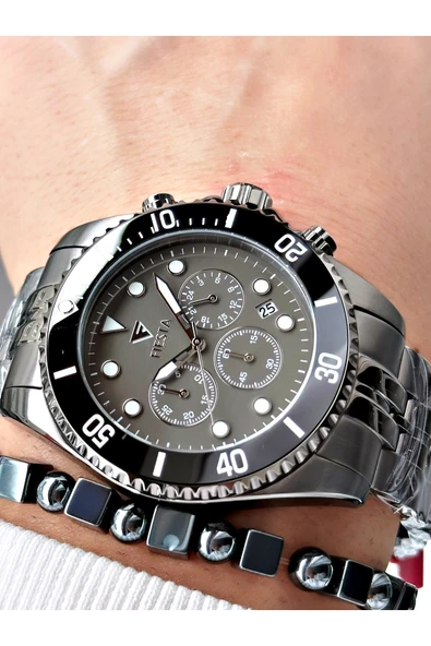 Fiesta Füme Renk Fonksiyonlu Çelik SK Mekanizma Çelik Erkek Kol Saati + BİLEKLİK - Resim 3