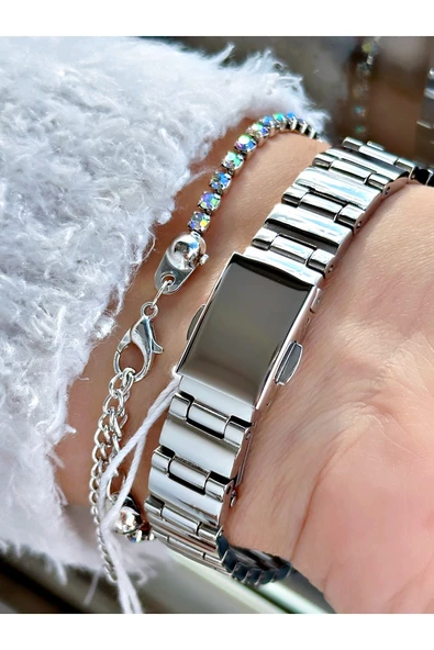 Ferrucci Gümüş Renk Klasik Model  Çelik Kordon Kadın Kol Saati + BİLEKLİK - Resim 3