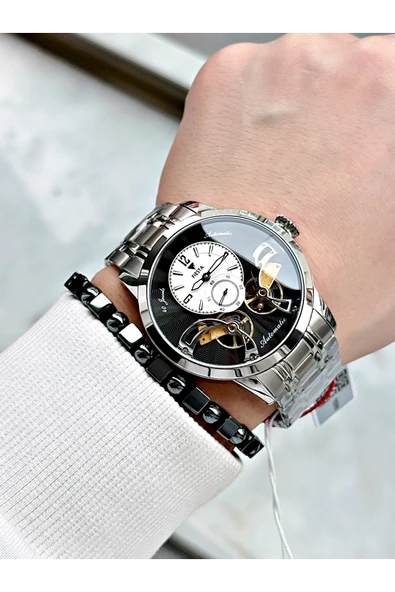 Fiesta Gümüş Renk Çift Türbünlü Otomatik Business Erkek Kol Saati + BİLEKLİK - Resim 7