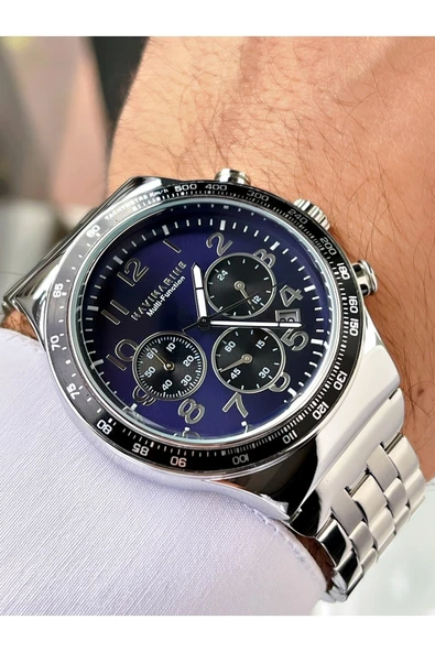 Navimarine Gümüş Renk Fonksiyonlu Çelik Kordon Erkek Kol Saati Bileklik Hediyeli ürün görseli 1