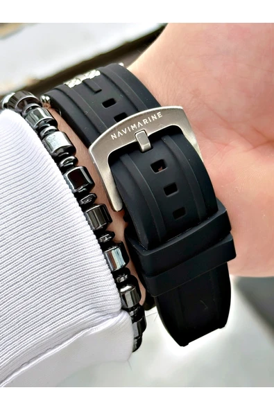 Navimarine Siyah Renk Silikon Orijinal Tüm Fonksiyonlar Aktif Erkek Kol Saati + Bileklik Hediyeli - Resim 5