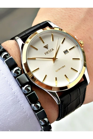 Fiesta Siyah Renk Klasik Sade Model Çelik Kasa Erkek Kol Saati + BİLEKLİK - Resim 3