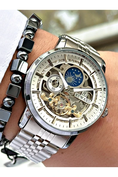 Reward Gümüş Renk Business Otomatik Orjinal Çelik Kordon Erkek Kol Saati + BİLEKLİK HEDİYELİ ürün görseli 1