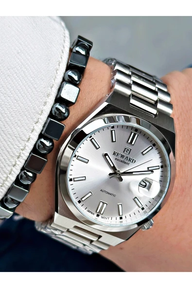 Reward Gümüş Renk Kasa Kordon Çelik Otomatik Business Erkek Kol Saati + BİLEKLİK - Resim 2