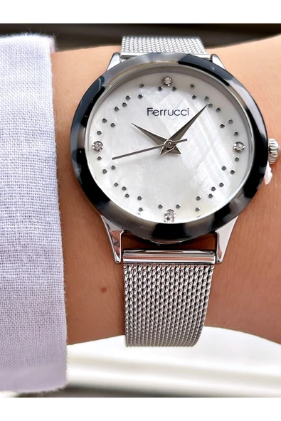 Ferrucci Silver Gümüş Renk Hasır Metal Kadın Kol Saati - Resim 2