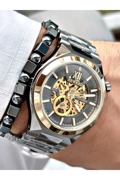 Reward Füme Renk Çelik Kasa kordon  Mekanizma Lüx Erkek Kol Saati + BİLEKLİK ürün görseli 1