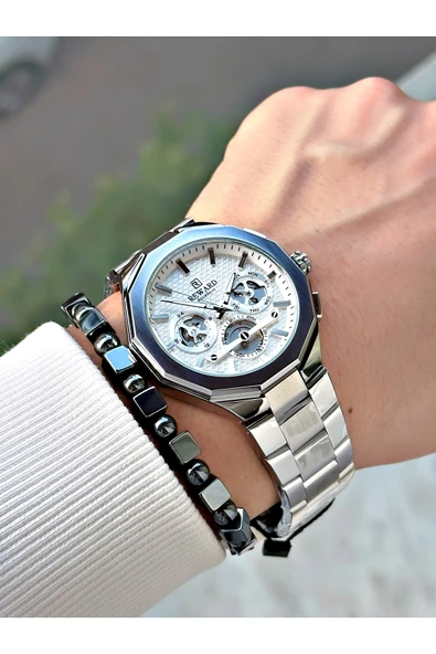 Reward Gümüş Renk Fonksiyonlu Çelik Kordon Erkek Kol Saati + BİLEKLİK HEDİYELİ - Resim 2