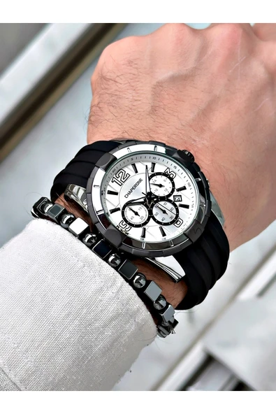 Chaperone Siyah Spor Silikon Fonksiyonlu Şık Dizayn Erkek Kol Saati + BİLEKLİK HEDİYELİ By Reward - Resim 2