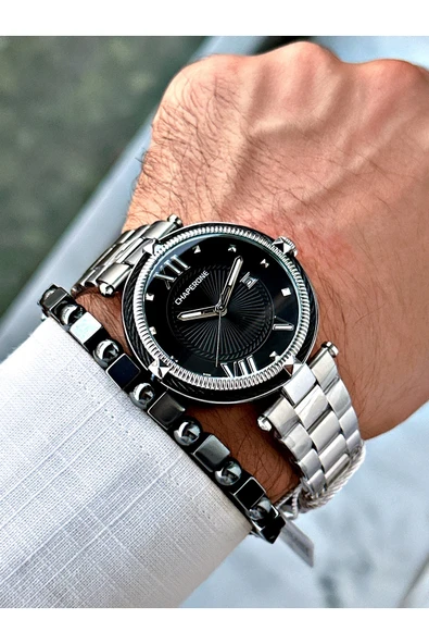 Chaperone Gümüş Renk Roma Rakamlı Sade Klasik Model Çelik Kordon Erkek Kol Saati + BİLEKLİK By Reward - Resim 2