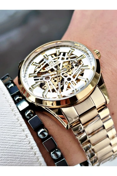 Reward Gümüş Renk İskelet Model Otomatik Çelik Kordon Erkek Kol Saati + BİLEKLİK - Resim 4