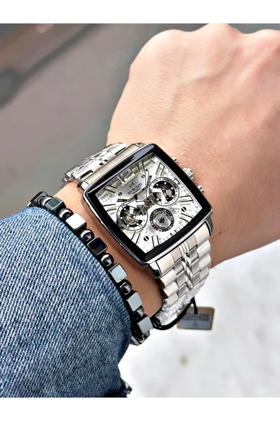 Reward Gümüş Renk Kare Model Fonksiyonlar Aktif Erkek Kol Saati + BİLEKLİK - Resim 2