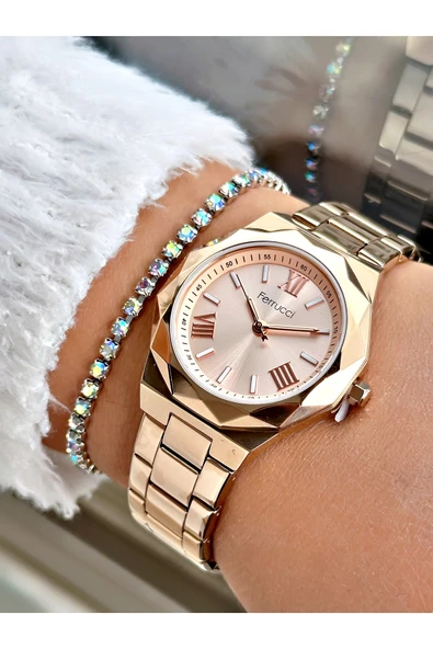 Ferrucci Rose Gold Renk Çelik Kordon Yıldız Model Kadın Kol Saati + BİLEKLİK ürün görseli 1