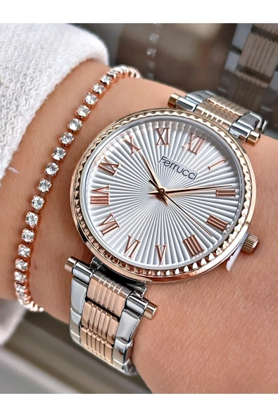 Ferrucci Rosegold-gümüş Renk Çelik Kordon Kadın Kol Saati Bileklik Hediyeli ürün görseli 1