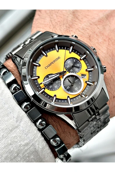 Chaperone Füme Renk  Çelik Kordon Fonksiyonlu Erkek Kol Saati + BİLEKLİK HEDİYELİ By Reward - Resim 3