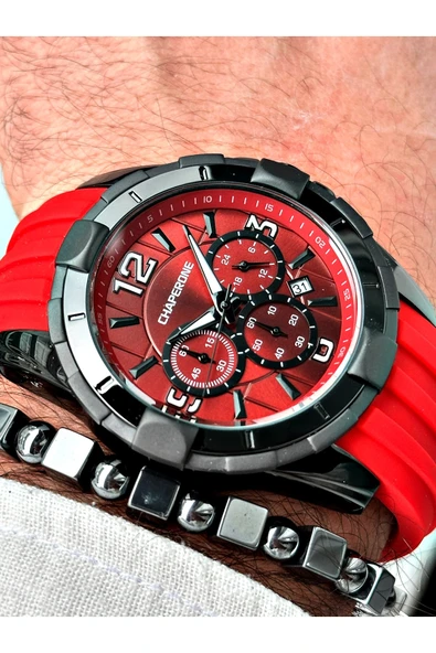Chaperone Kırmızı Spor Silikon Fonksiyonlu Şık Dizayn Erkek Kol Saati + BİLEKLİK HEDİYELİ By Reward ürün görseli 1
