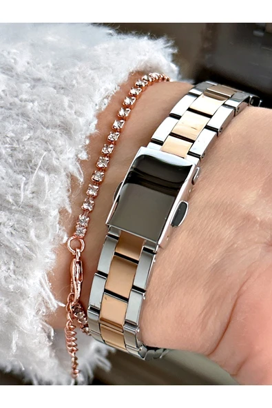 Ferrucci Rose Gold Gümüş Renk Sade Model Çelik Kordon Kadın Kol Saati + BİLEKLİK HEDİYELİ - Resim 3