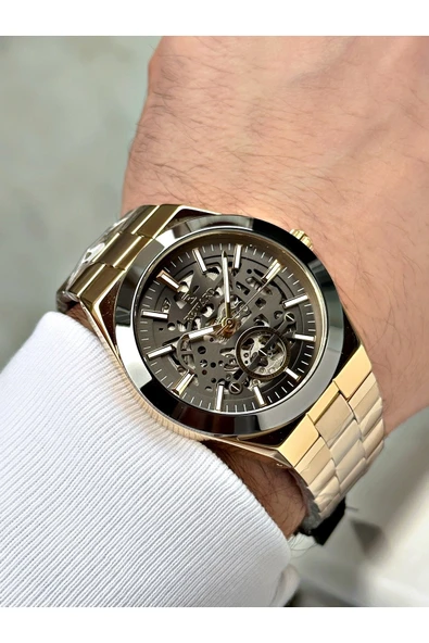 Reward Altın Renk Çelik Kordon Otomatik Business Erkek Kol Saati + Bileklik Hediyeli - Resim 2
