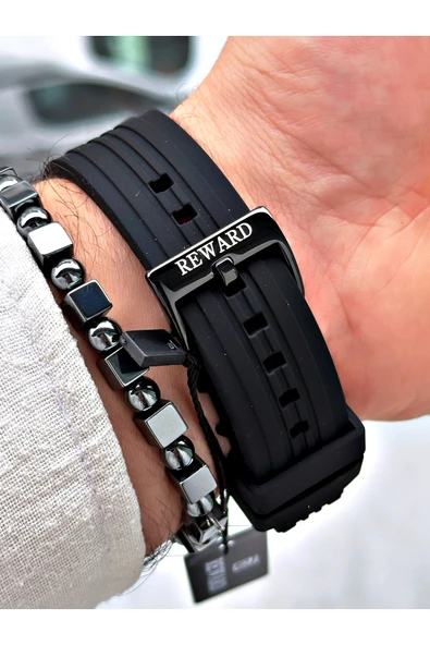 Reward Siyah Renk Silikon Fonksiyonlar Aktif Spor Erkek Kol Saati + BİLEKLİK HEDİYELİ - Resim 5