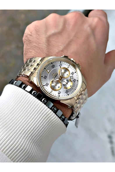 Reward Altın Renk Dakika Göstergeli Kasa Kordon Çelik Erkek Kol Saati + BİLEKLİK HEDİYELİ - Resim 2