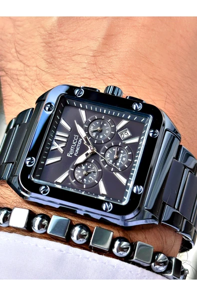 Ferrucci Lacivert Renk Kare Fonksiyonlar Aktif  Erkek Kol Saati + BİLEKLİK - Resim 2