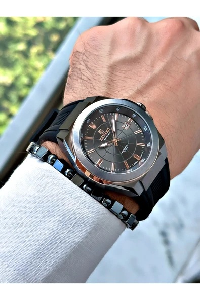 Reward Siyah Renk Çelik Kasa  Mekanizma Lüx Erkek Kol Saati + BİLEKLİK - Resim 2