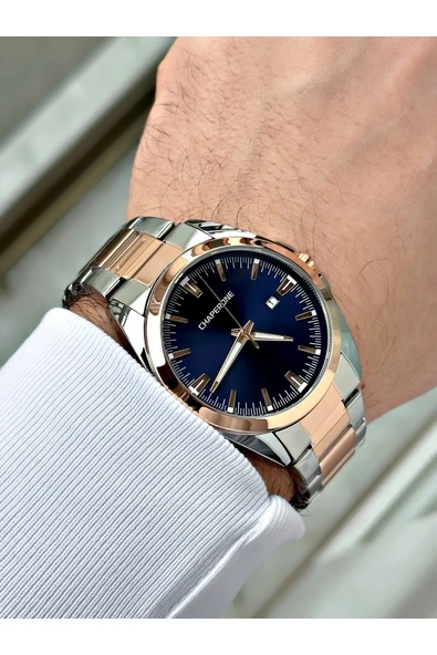 Chaperone Rose Gold Gümüş Renk Klasik Sade Model Takvimli Erkek Kol Saati Bileklik Hediyeli By Reward - Resim 2