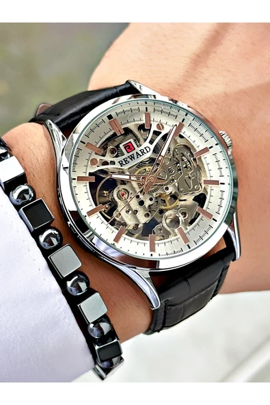 Reward Siyah Deri Kordon Otomatik Business Erkek Kol Saati + BİLEKLİK HEDİYELİ - Resim 6