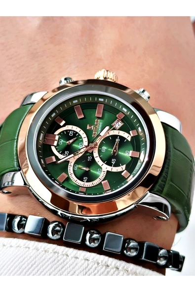 Reward Yeşil Renk Çelik Kasa Fonksiyonlu Business Deri Kordon Erkek Kol Saati + BİLEKLİK ürün görseli 1