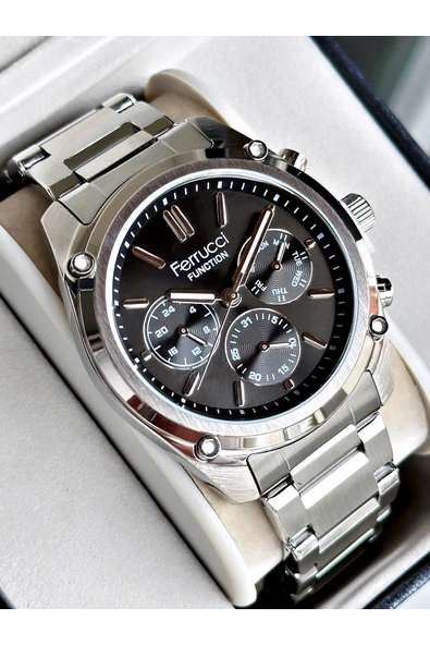 Ferrucci Gümüş Renk Fonksiyonlar Aktif Klasik Çelik Kordon Erkek Kol Saati + BİLEKLİK ürün görseli 1