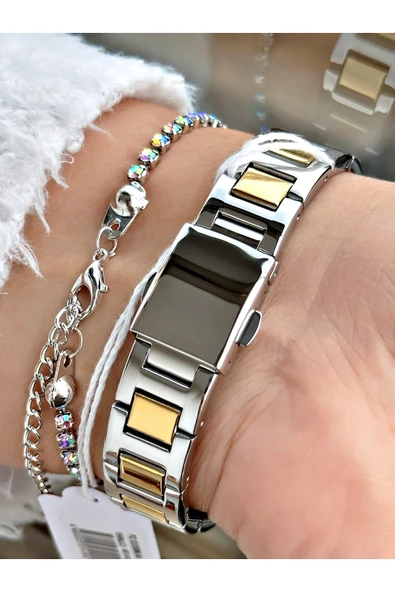 Ferrucci Gümüş Gold Renk Roma Rakamlı Sade Model  Erkek Kol Saati + BİLEKLİK - Resim 3