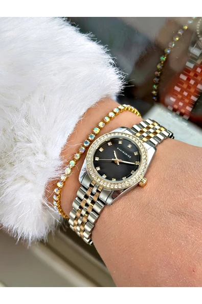 Navimarine Altın Renk Çelik Kordon Kadın Kol Saati + Bileklik - Resim 3