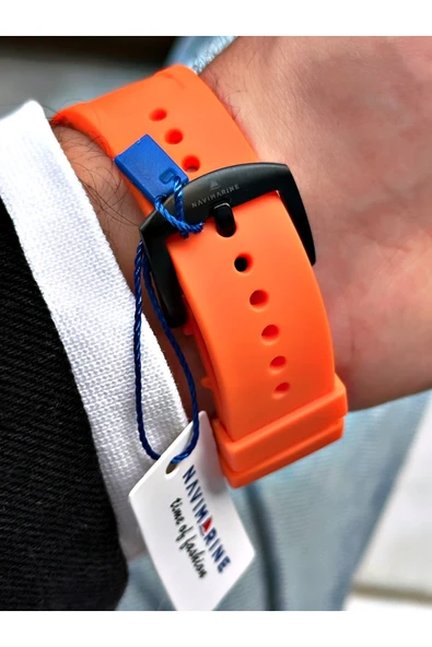 Navimarine Turuncu Renk Fonksiyonlu Spor Silikon Kare Erkek Kol Saati + BİLEKLİK HEDİYELİ - Resim 7