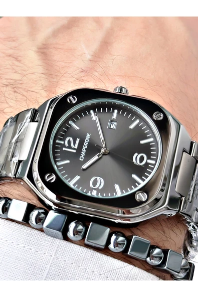 Chaperone Füme Renk Sade Klasik Kare Model Çelik Kordon Erkek Kol Saati + BİLEKLİK HEDİYELİ By REWARD ürün görseli 1