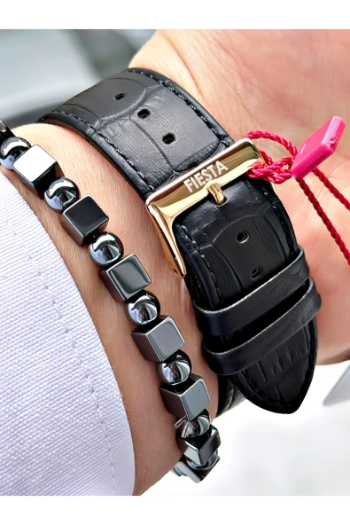 Fiesta Siyah Renk Roma Rakamlı Çelik Kasa Business Erkek Kol Saati + BİLEKLİK - Resim 4