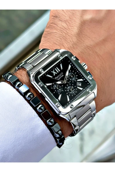 Ferrucci Gümüş Renk Kare Fonksiyonlar Aktif  Erkek Kol Saati + BİLEKLİK - Resim 3