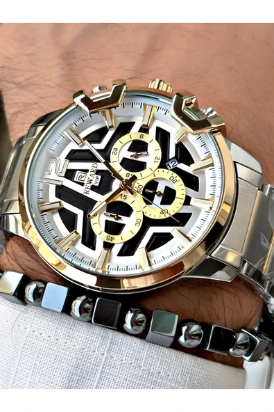 Reward Gümüş Renk Büyük Kasa Çelik Kordon  Erkek Kol Saati + BİLEKLİK - Resim 2