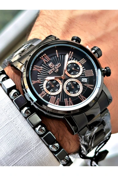 Reward Siyah Renk Fonksiyonlar Aktif Çelik Kordon 3 ATM Su Geçirmez Erkek Kol Saati + BİLEKLİK - Resim 3