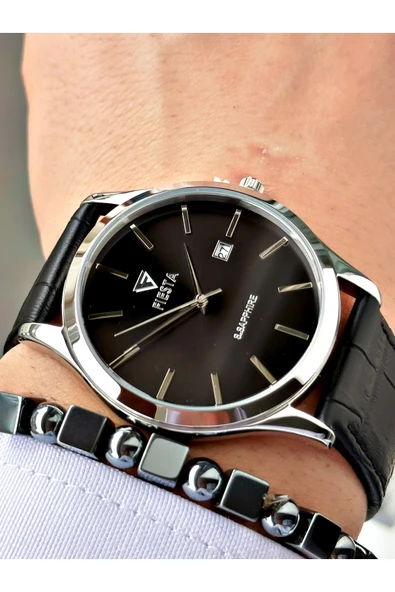 Fiesta Siyah Renk Klasik Sade Model Çelik Kasa Erkek Kol Saati + BİLEKLİK ürün görseli 1