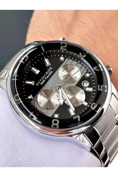 Navimarine Gümüş Renk Fonksiyonlu Çelik Kordon Erkek Kol Saati Bileklik Hediyeli ürün görseli 1