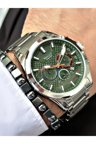 Ferrucci Gümüş Renk Fonksiyonlar Aktif Orijinal Çelik Kordon Erkek Kol Saati + BİLEKLİK HEDİYELİ - Resim 4