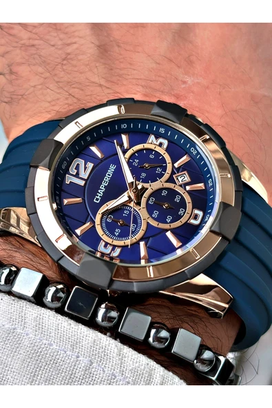 Chaperone Lacivert Spor Silikon Fonksiyonlu Şık Dizayn Erkek Kol Saati + BİLEKLİK HEDİYELİ By Reward ürün görseli 1