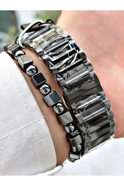 Reward Siyah Renk Çelik Kasa kordon  Mekanizma Lüx Erkek Kol Saati + BİLEKLİK - Resim 5