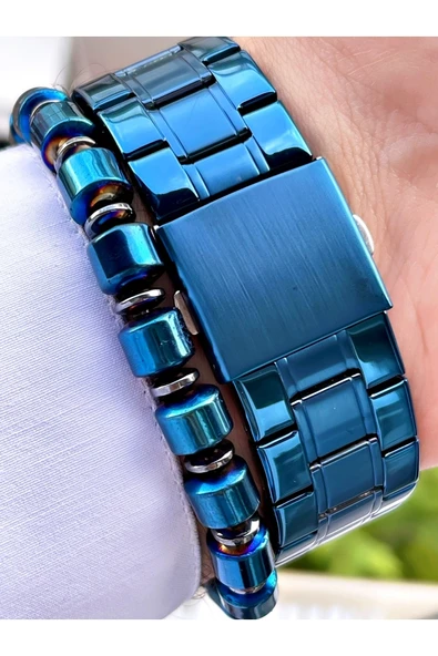 Ferrucci Lacivert Renk Siyah Kasa Çelik Kordon Fonksiyonlu Erkek Kol Saati + Bileklik Hediyeli - Resim 5