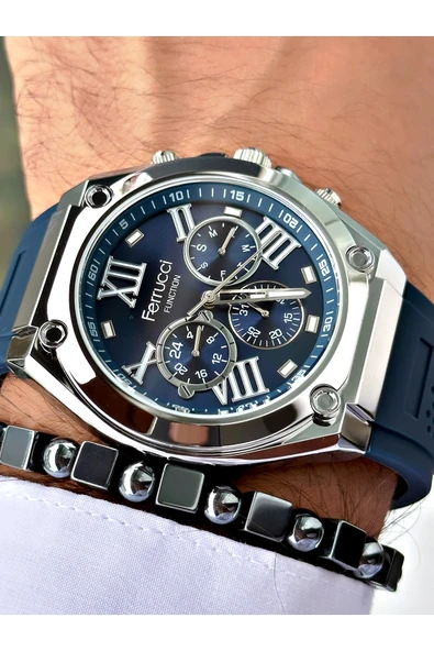 Ferrucci Lacivert Renk Silikon Fonksiyonlar Aktif Spor Erkek Kol Saati + BİLEKLİK - Resim 2