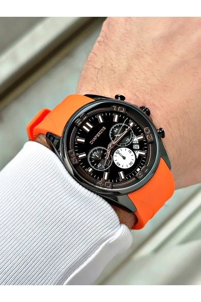 Chaperone Turuncu Renk Silikon Kordon Spor Erkek Kol Saati Bileklik Hediyeli By Reward - Resim 3
