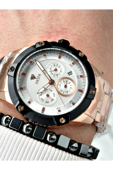 Fiesta Gümüş Renk Fonksiyonlu Çelik Makine Garantili Erkek Kol Saati + BİLEKLİK ürün görseli 1