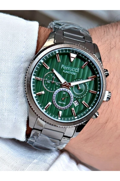 Ferrucci Füme Renk Renk Fonksiyonlar Aktif Çelik Erkek Kol Saati + BİLEKLİK HEDİYELİ ürün görseli 1