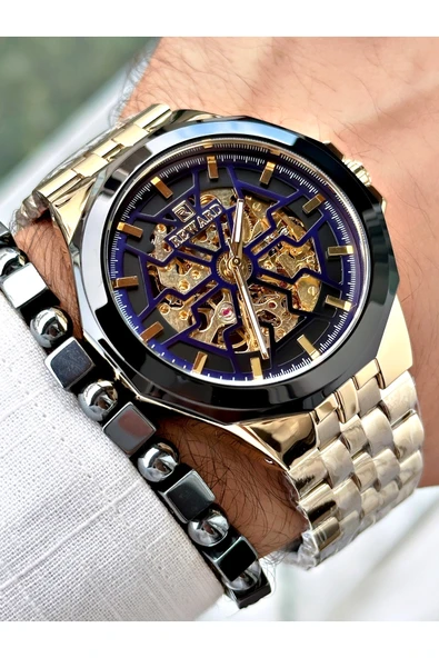 Reward Altın Renk Otomatik Business Çelik Kordon  Erkek Kol Saati + BİLEKLİK - Resim 4